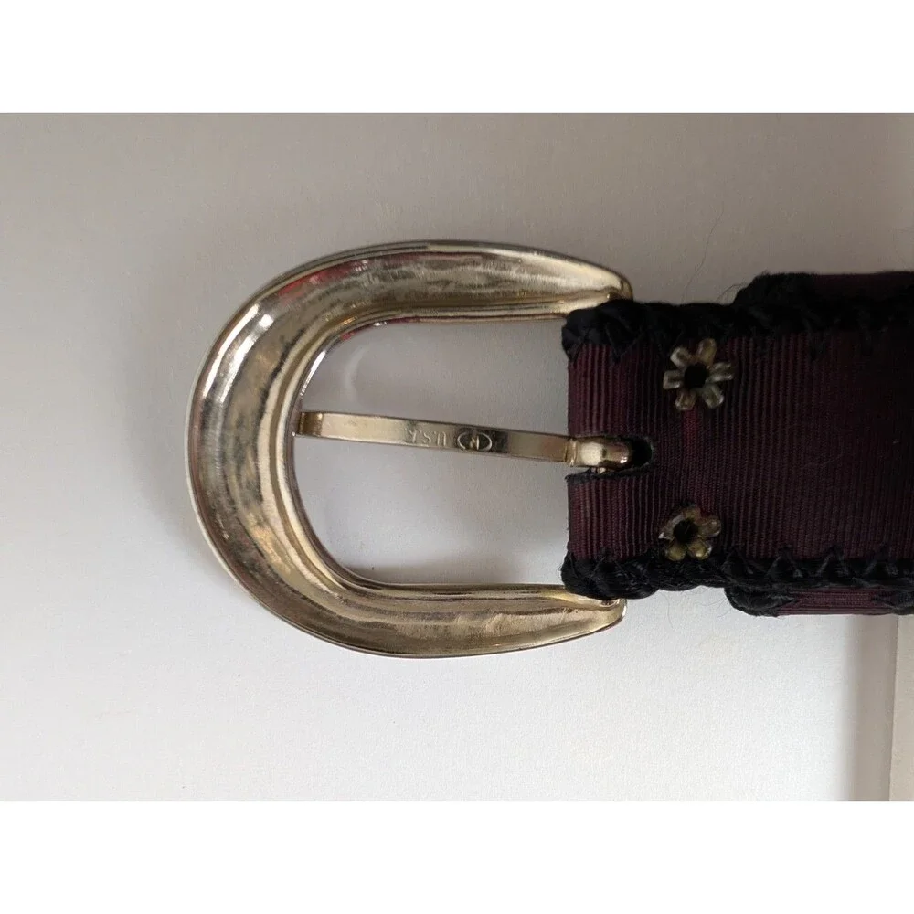 Vintage 90s Pasmenterie Braided Ribbon Dress Belt Purple Black Silver Buckle Med